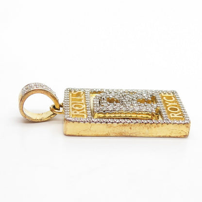 925 Sterling Silver Gold Plated Pave C Z Pendant