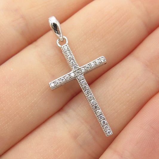 925 Sterling Silver C Z Cross Religious Pendant