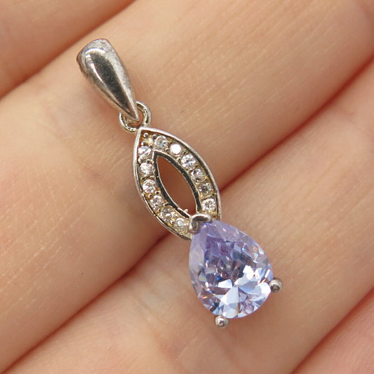 925 Sterling Silver White & Amethyst -Tone C Z Pendant