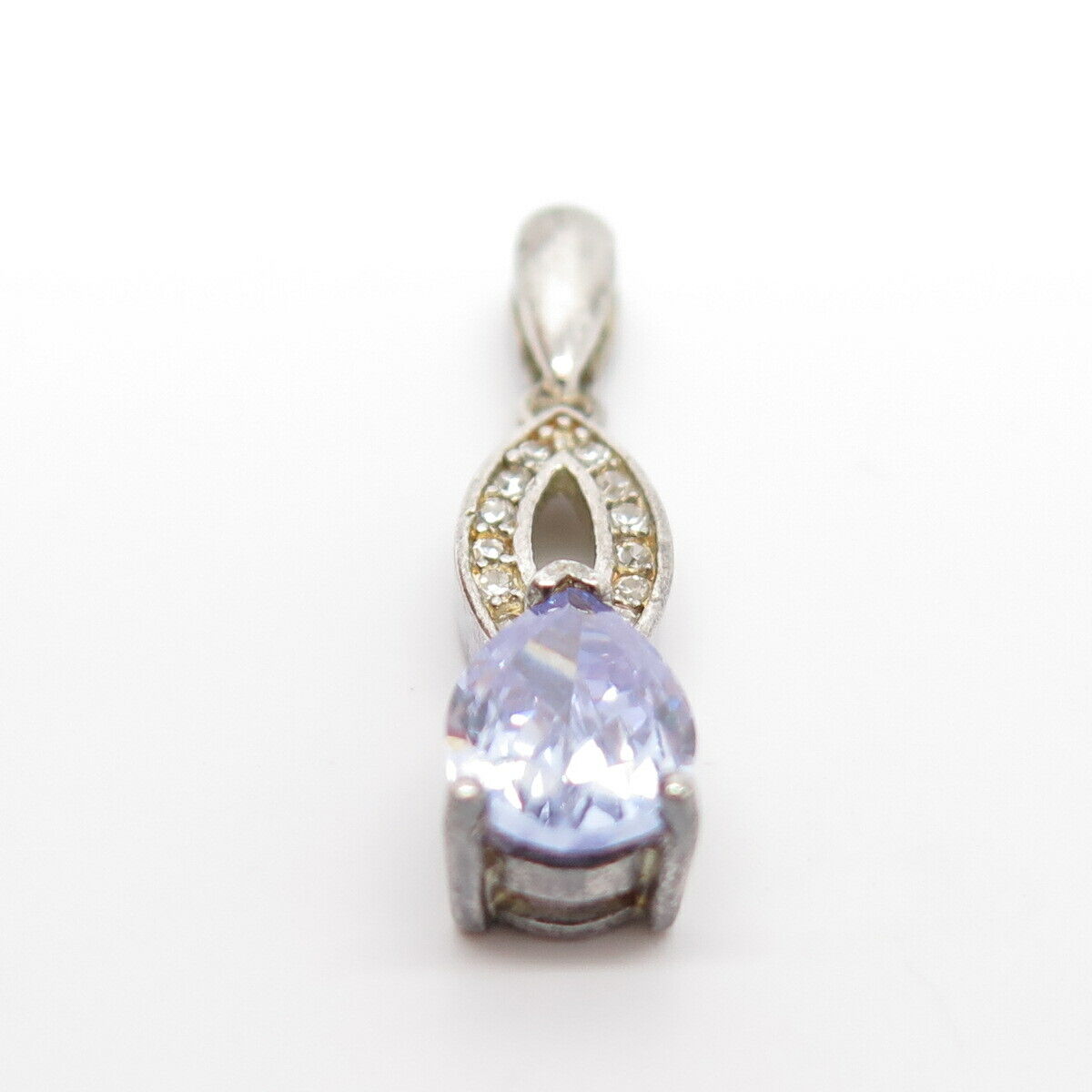 925 Sterling Silver White & Amethyst -Tone C Z Pendant