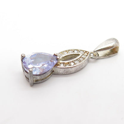 925 Sterling Silver White & Amethyst -Tone C Z Pendant