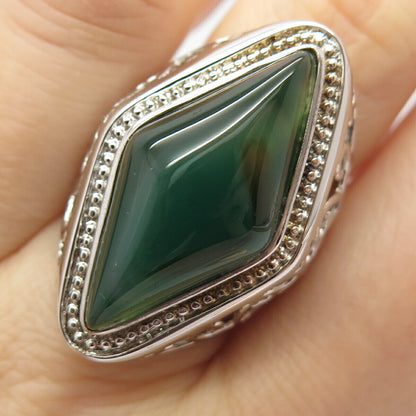 925 Sterling Silver Real Agate Gem Wide Ring Size 7 1/4