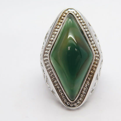 925 Sterling Silver Real Agate Gem Wide Ring Size 7 1/4