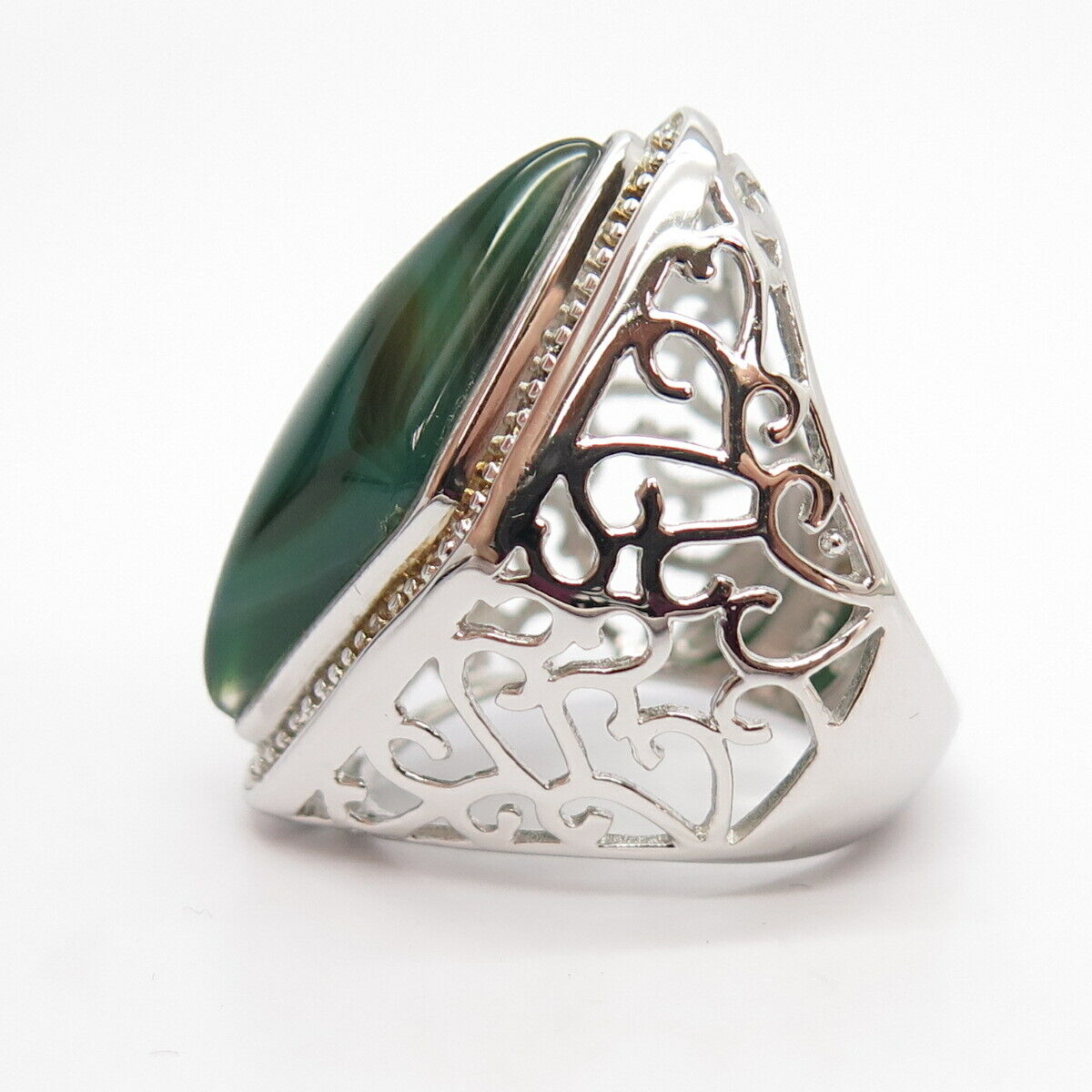 925 Sterling Silver Real Agate Gem Wide Ring Size 7 1/4