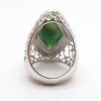 925 Sterling Silver Real Agate Gem Wide Ring Size 7 1/4