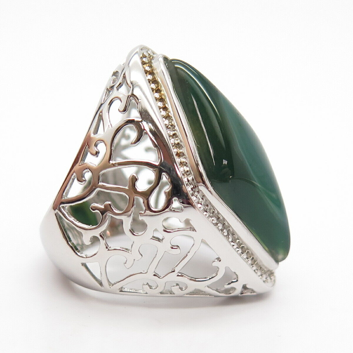 925 Sterling Silver Real Agate Gem Wide Ring Size 7 1/4