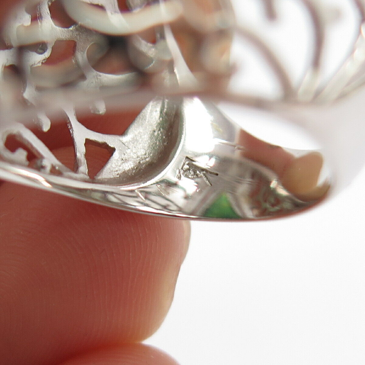 925 Sterling Silver Real Agate Gem Wide Ring Size 7 1/4