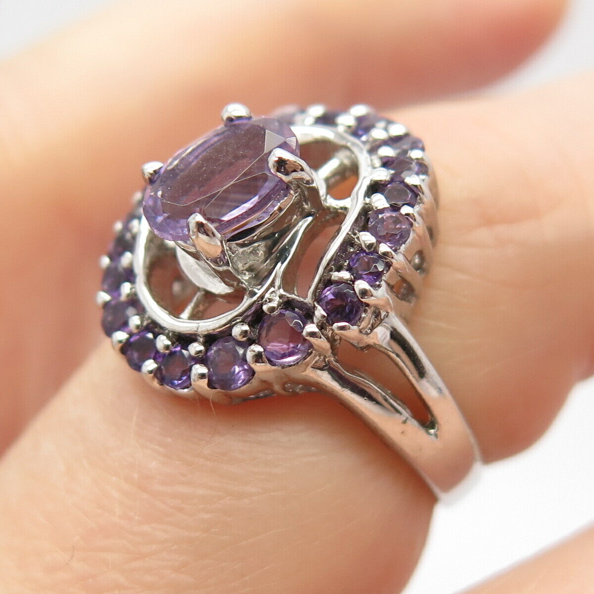 925 Sterling Silver Real Amethyst Gemstone Ring Size 7