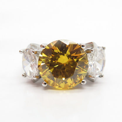 925 Sterling Silver White & Citrine-Tone C Z Ring Size 6