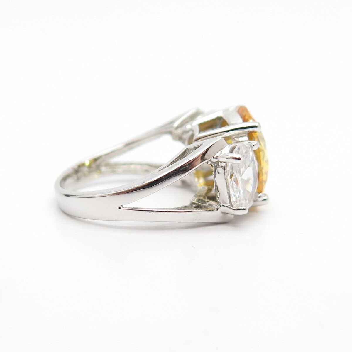 925 Sterling Silver White & Citrine-Tone C Z Ring Size 6