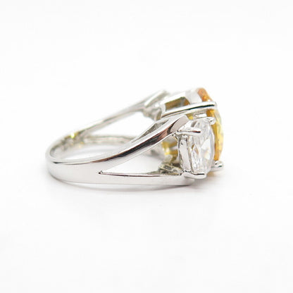 925 Sterling Silver White & Citrine-Tone C Z Ring Size 6