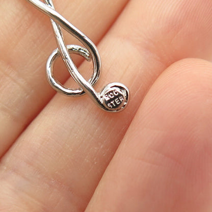 925 Sterling Silver Vintage C Z Treble Clef Pendant