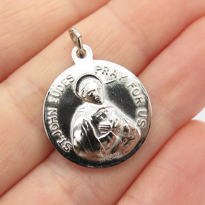 925 Sterling Silver Antique St. John Eudes Medal Charm Pendant