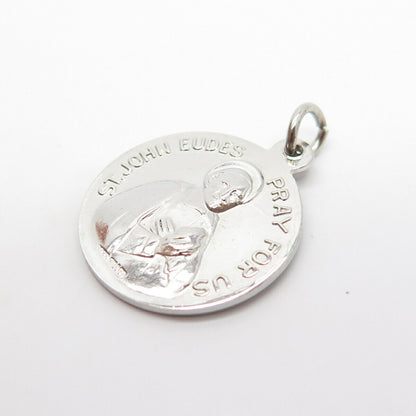 925 Sterling Silver Antique St. John Eudes Medal Charm Pendant