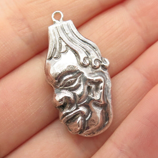 925 Sterling Silver Antique Tribal Face Hollow Pendant