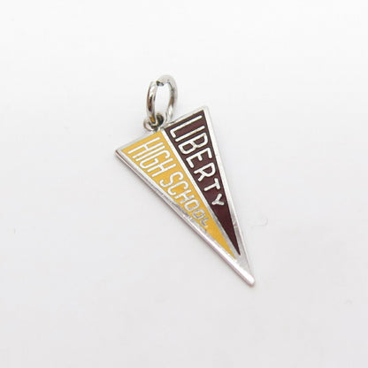 925 Sterling Silver Vintage Enamel "Liberty High School" Flag Charm Pendant