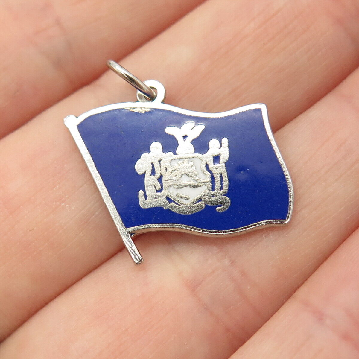 925 Sterling Silver Vintage Enamel Flag Pendant