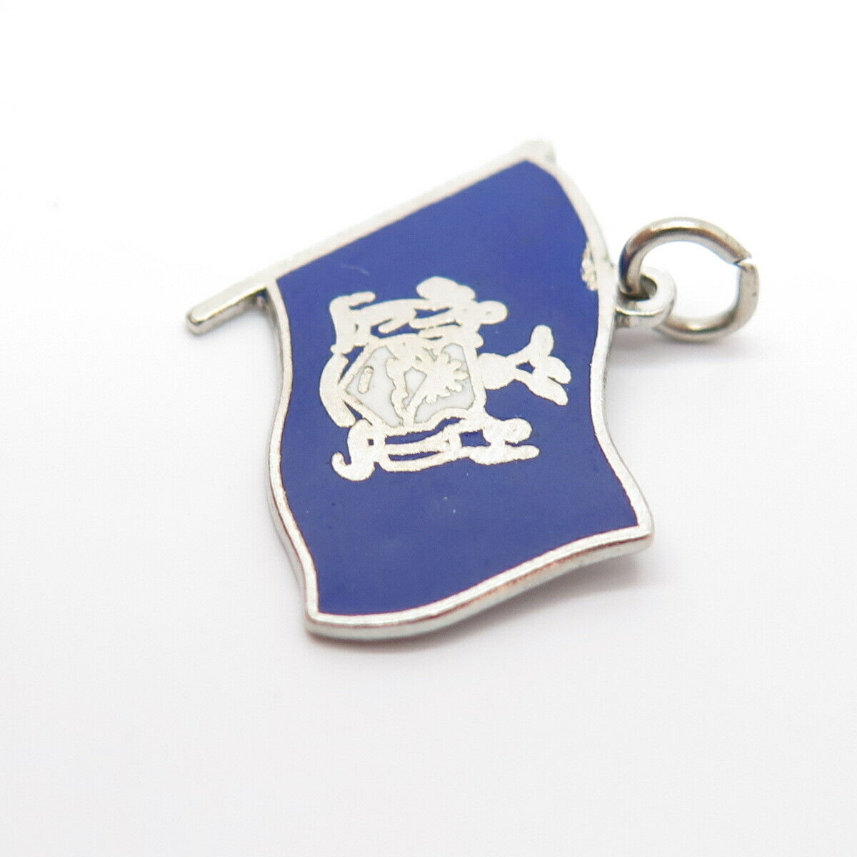 925 Sterling Silver Vintage Enamel Flag Pendant