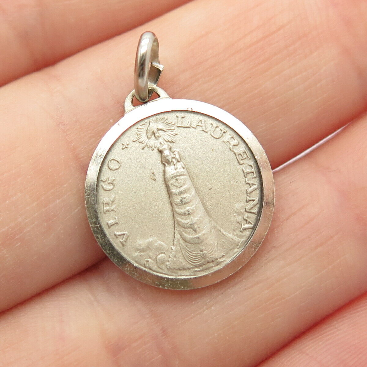 800 Silver Vintage Italy "Virgo Lauretana" Old Stack Religious Charm Pendant