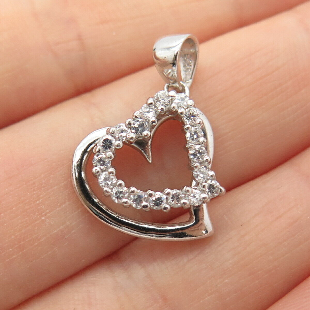 925 Sterling Silver C Z Double Heart Pendant