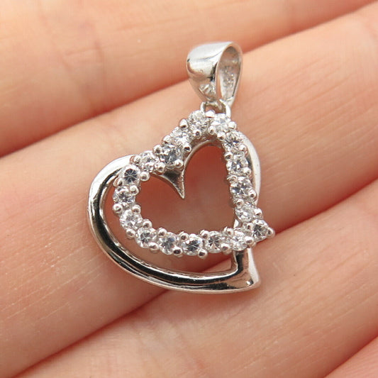 925 Sterling Silver C Z Double Heart Pendant