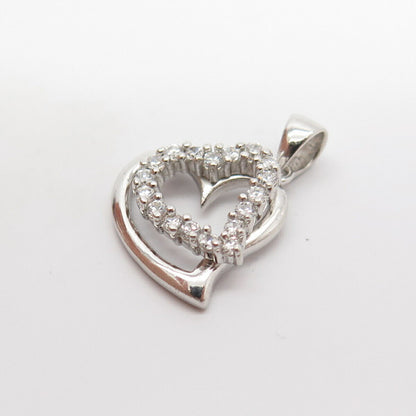 925 Sterling Silver C Z Double Heart Pendant