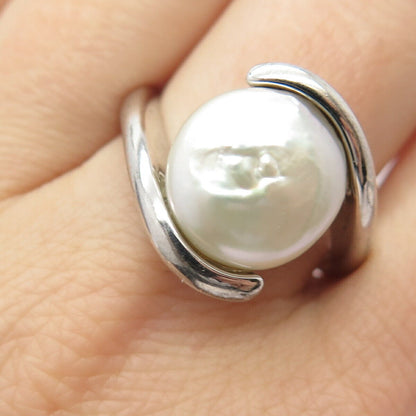 925 Sterling Silver Real Pearl Ring Size 10