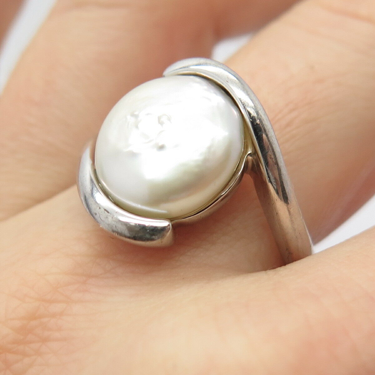 925 Sterling Silver Real Pearl Ring Size 10