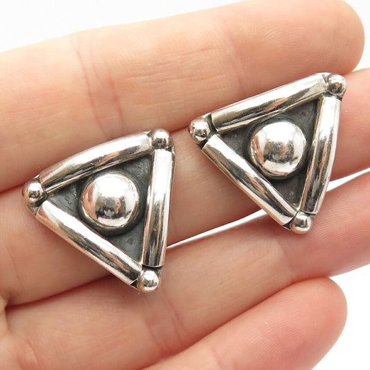 925 Sterling Silver Vintage Mexico Triangle Clip On Earrings