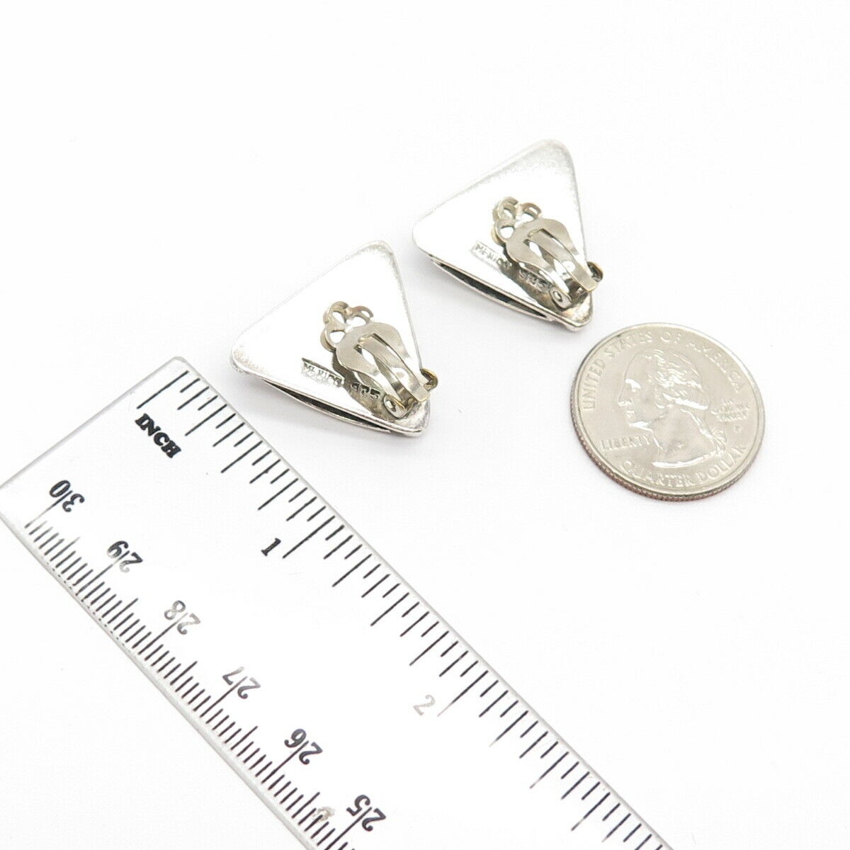 925 Sterling Silver Vintage Mexico Triangle Clip On Earrings