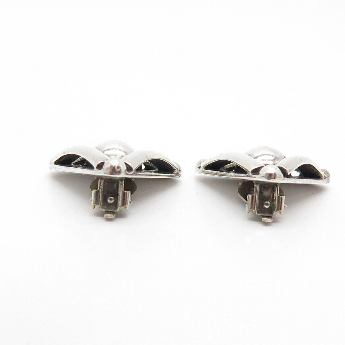 925 Sterling Silver Vintage Mexico Triangle Clip On Earrings