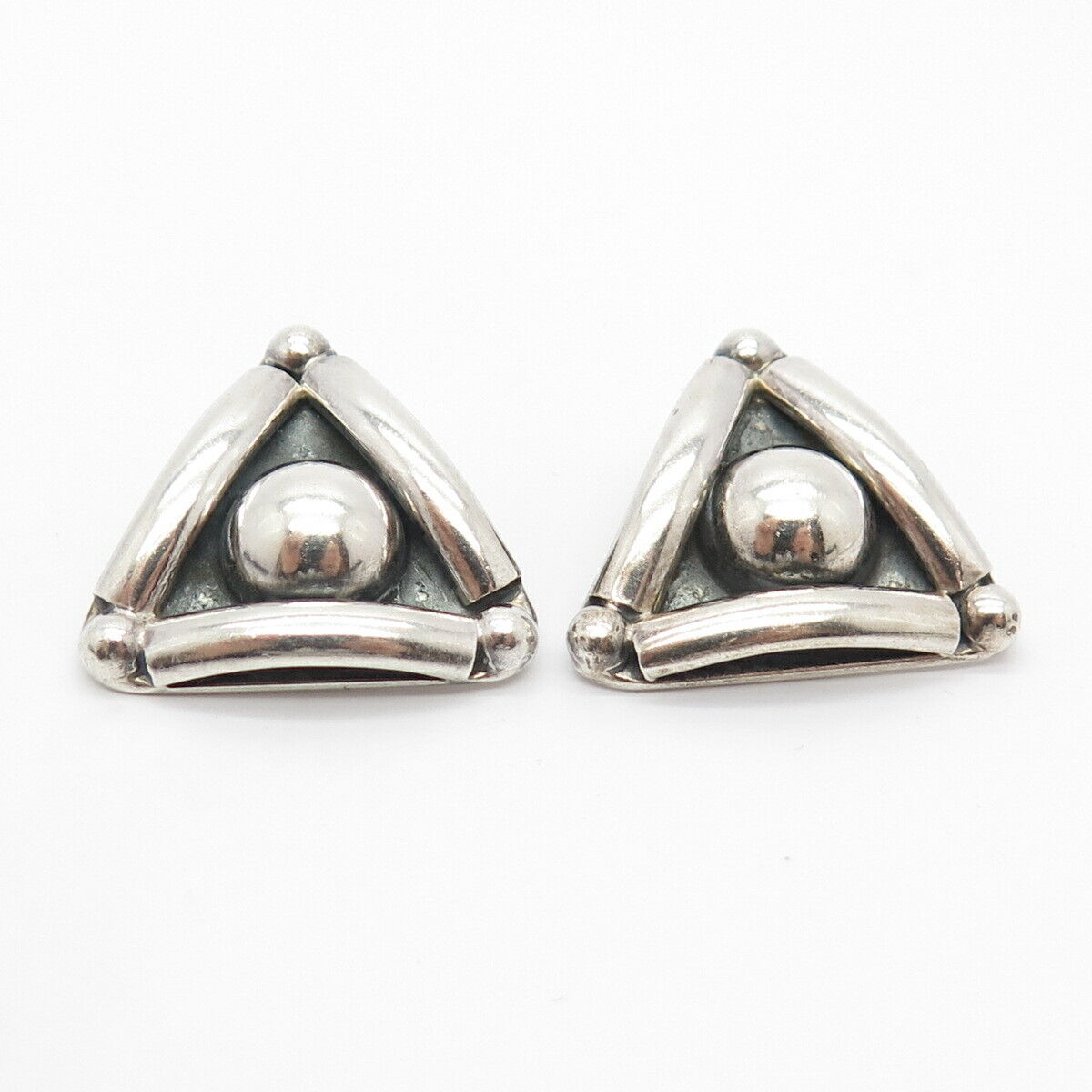 925 Sterling Silver Vintage Mexico Triangle Clip On Earrings