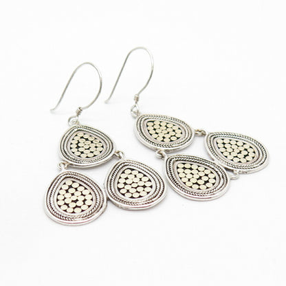 925 Sterling Silver 2-Tone Vintage Ethnic Dangling Earrings