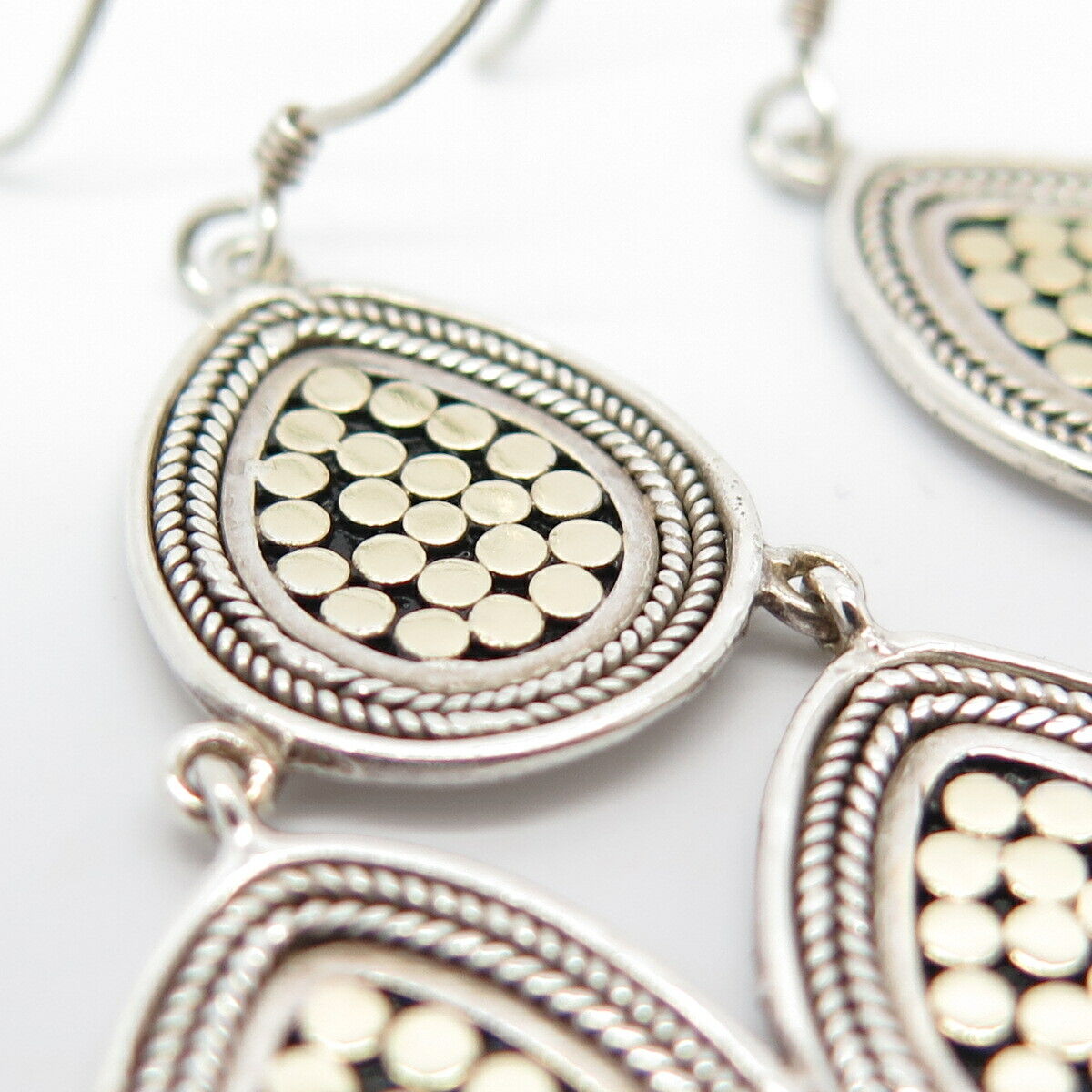 925 Sterling Silver 2-Tone Vintage Ethnic Dangling Earrings