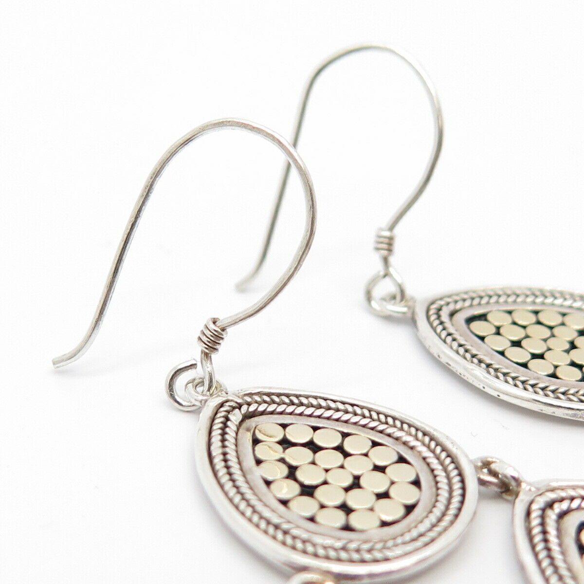 925 Sterling Silver 2-Tone Vintage Ethnic Dangling Earrings