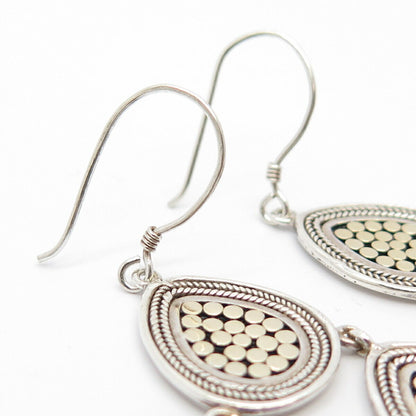 925 Sterling Silver 2-Tone Vintage Ethnic Dangling Earrings