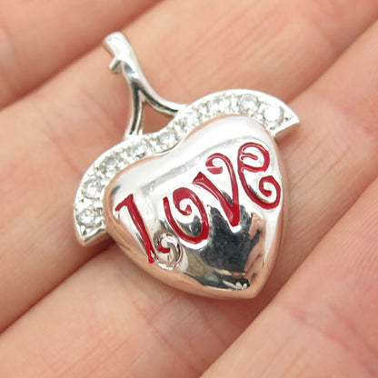 925 Sterling Silver C Z & Enamel Heart Pendant