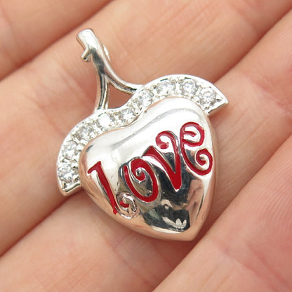 925 Sterling Silver C Z & Enamel Heart Pendant