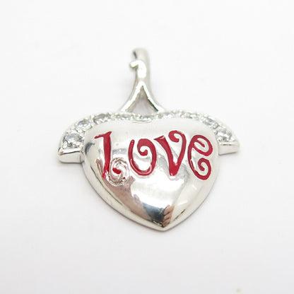 925 Sterling Silver C Z & Enamel Heart Pendant