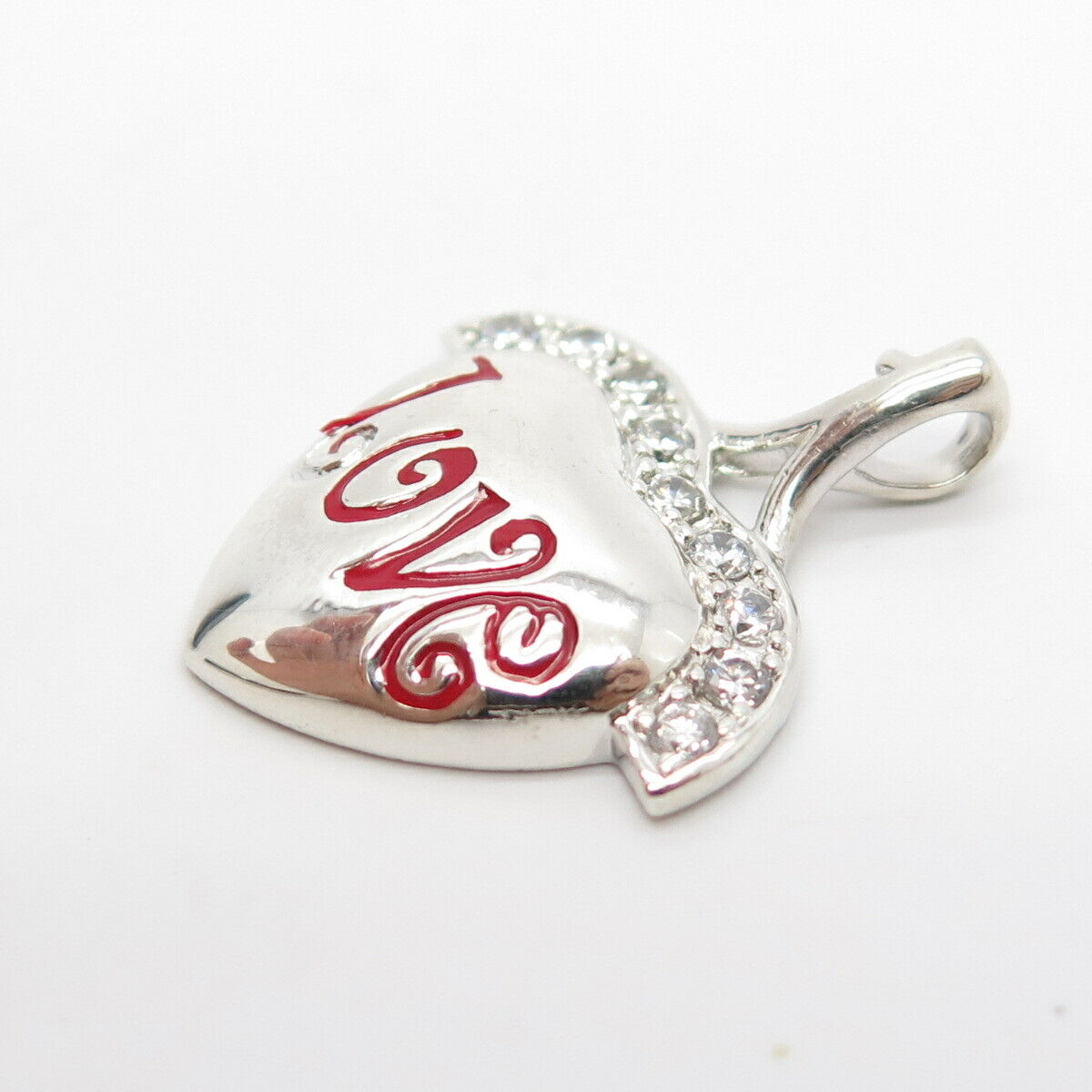 925 Sterling Silver C Z & Enamel Heart Pendant