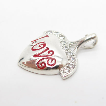 925 Sterling Silver C Z & Enamel Heart Pendant