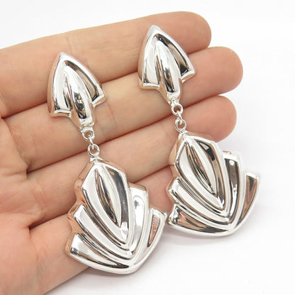 925 Sterling Silver Vintage Mexico Concave Dangling Earrings