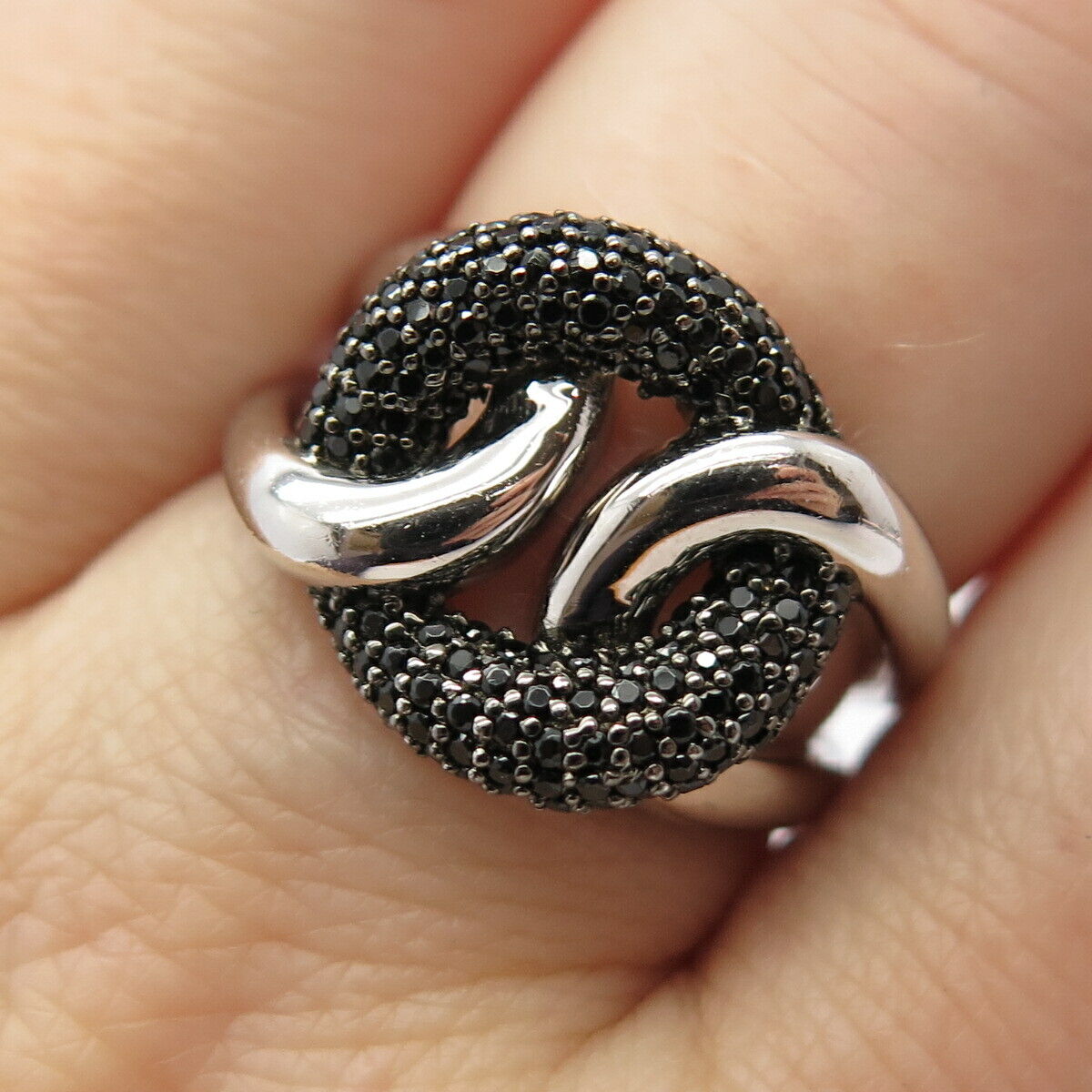 925 Sterling Silver Real Melanite Gemstone Knot Ring