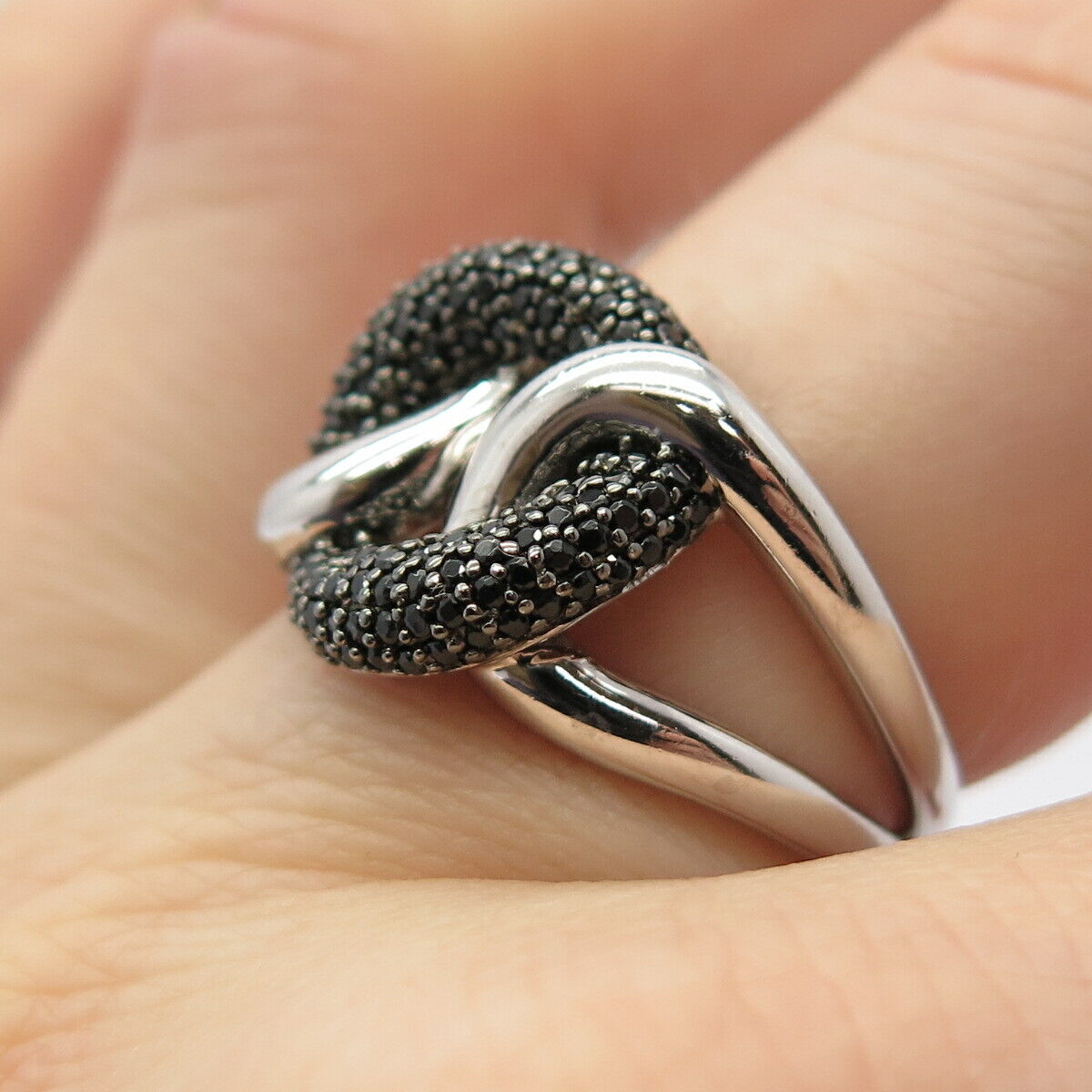 925 Sterling Silver Real Melanite Gemstone Knot Ring