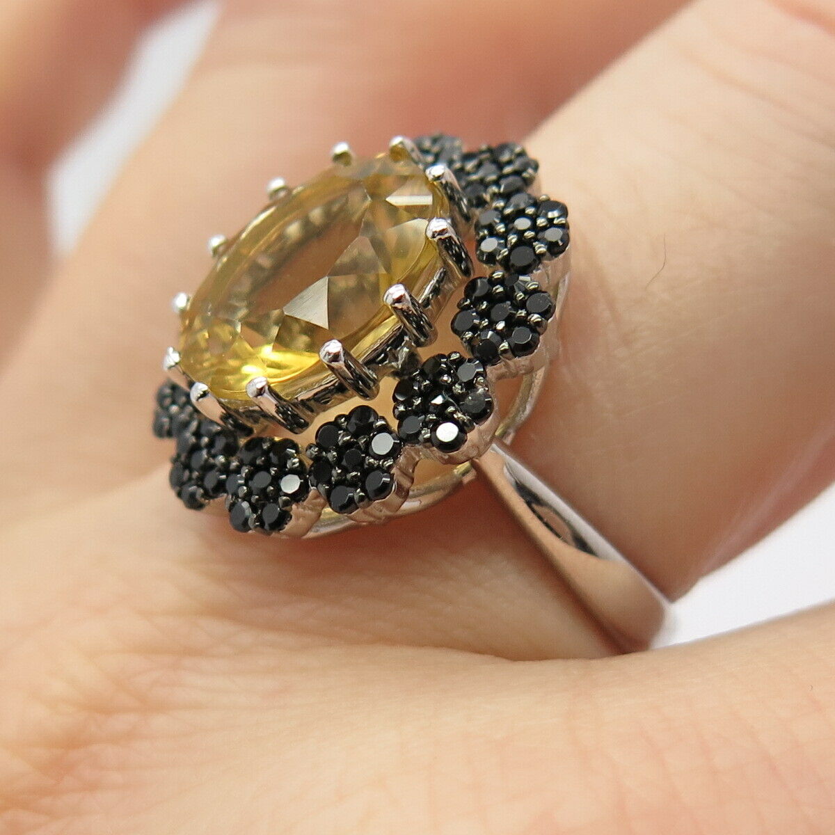 925 Sterling Silver Real Citrine & Melanite Gemstone Ring