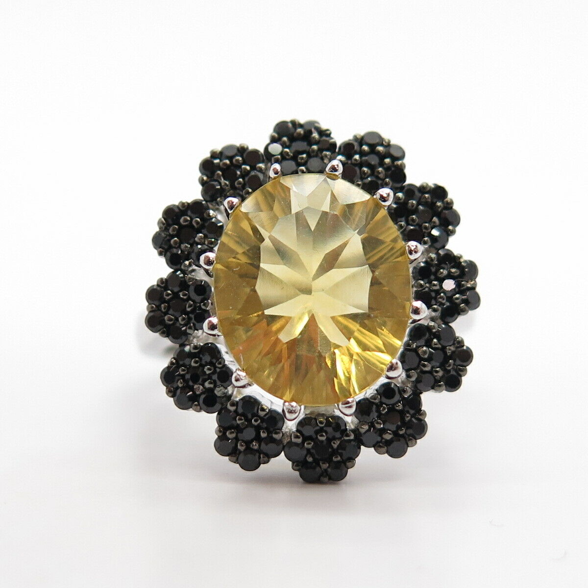 925 Sterling Silver Real Citrine & Melanite Gemstone Ring