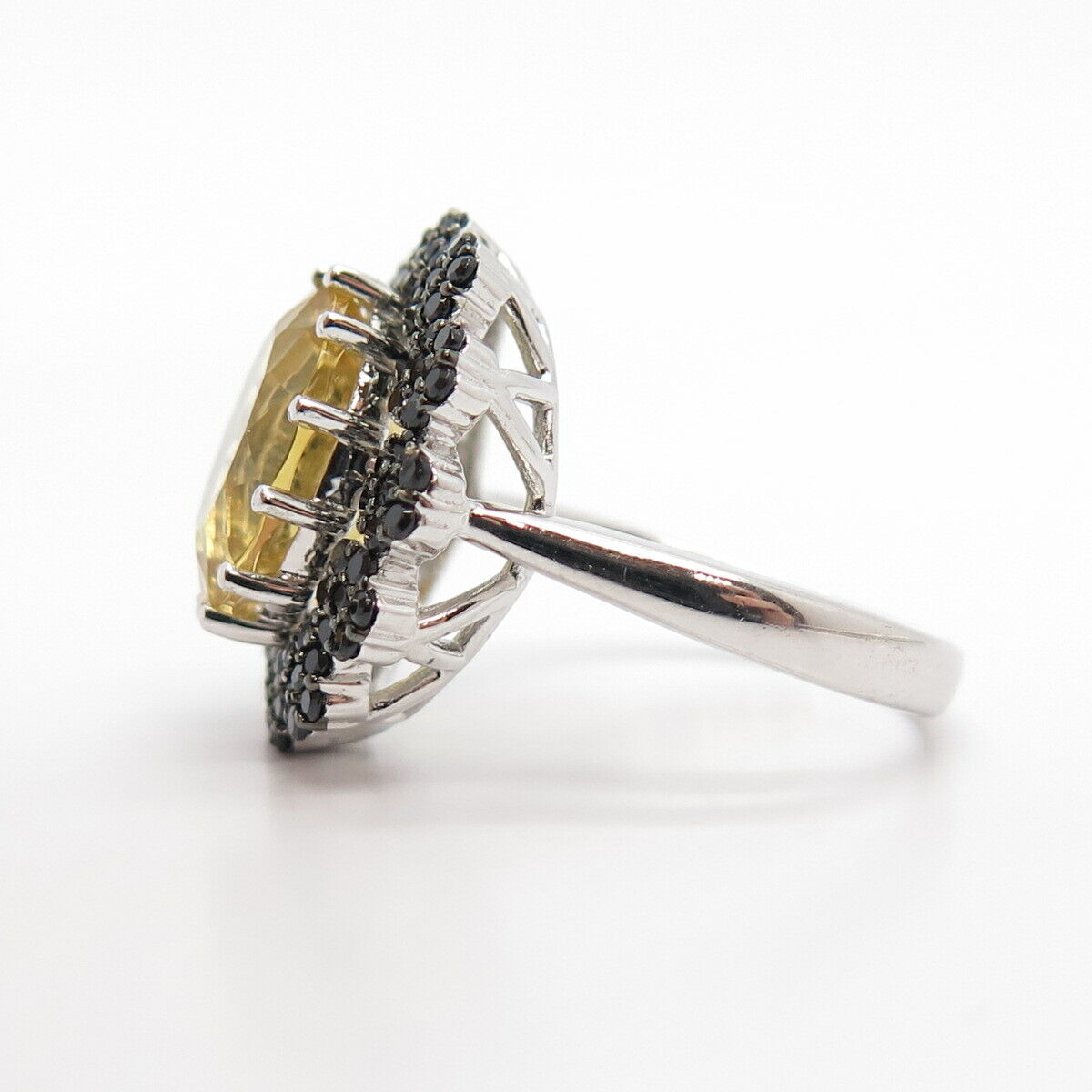 925 Sterling Silver Real Citrine & Melanite Gemstone Ring