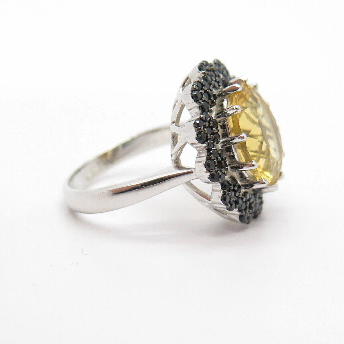 925 Sterling Silver Real Citrine & Melanite Gemstone Ring