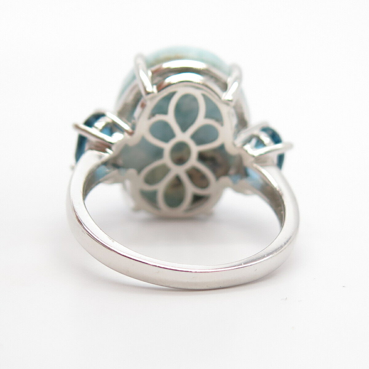 925 Sterling Silver Real Larimar & London Blue Topaz Gem Ring