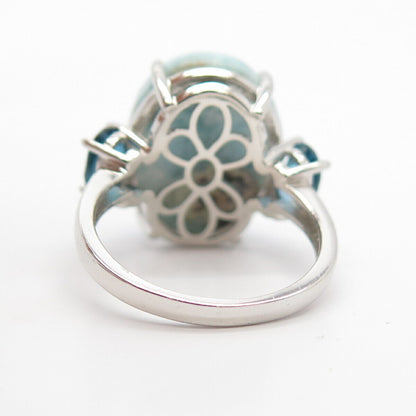 925 Sterling Silver Real Larimar & London Blue Topaz Gem Ring